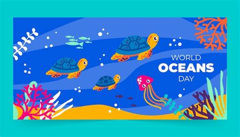 Modelo De Banner Horizontal Plano Para O Dia Mundial Dos Oceanos