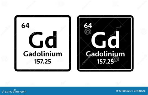 Gadolinium Symbol Chemical Element Of The Periodic Table Stock Vector