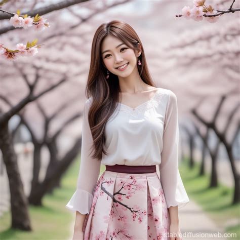 Portrait Of A Japanese Woman With Cherry Blossoms Stable Diffusion Online