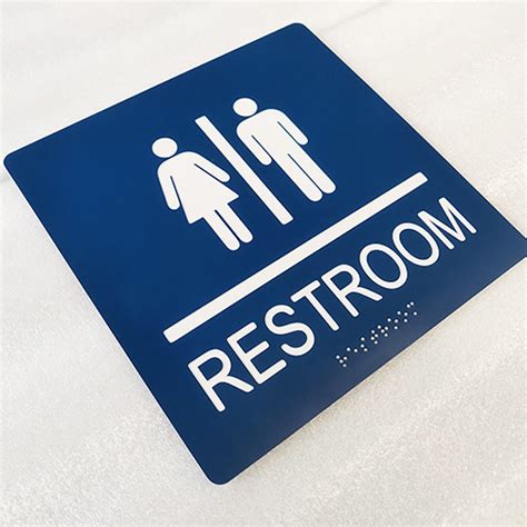 Braille Restroom Sign - Blue Bathroom Sign with Double Sided Sticky Tape