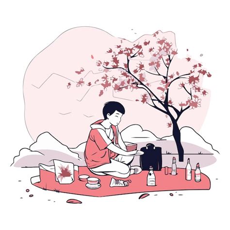 Ilustraci N Vectorial De Un Joven Sentado En Un Picnic En El Parque Y