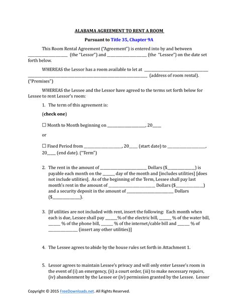 Free Printable Alabama Residential Lease Agreement Printable