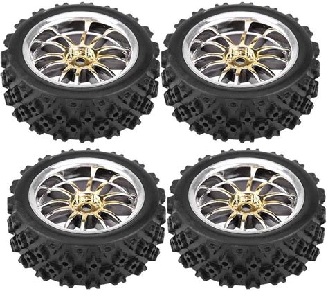 Dilwe RC Car Tires 4 Pcs Rubber Tyre Wheel Rim Upgrade Spare Part For