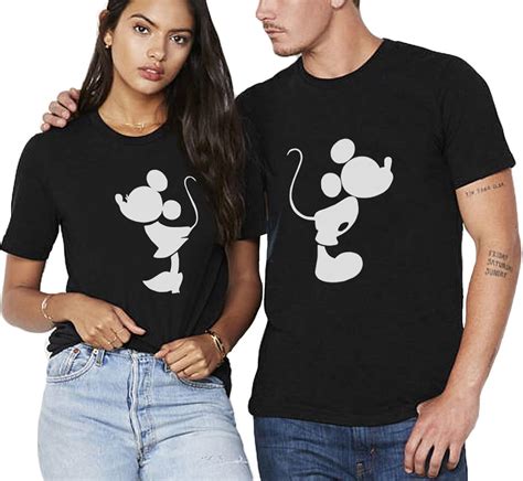 Mickey And Minnie Shirts Matching Couple T Shirt Disney Cute Funny Tops Lover Kiss Mouse Short