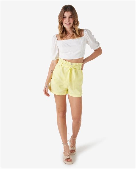 Riachuelo Short Jeans Color Feminino Clochard Amarra O Amarelo Pool