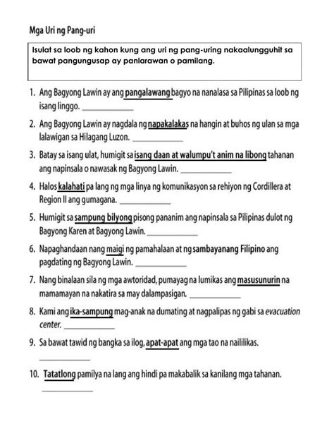 Kaantasan Ng Pang Uri 6 Worksheets Kaantasan Ng Pang Uri 2 Worksheet Images