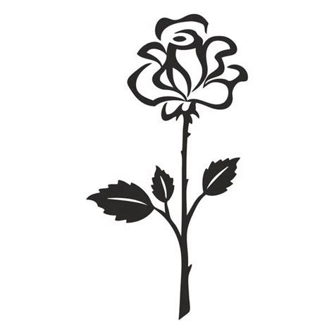 a black and white drawing of a flower with leaves on it's stem, in the shape of a rose