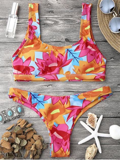 Scoop Neck Sporty Bralette Bikini Set Multicolor M Padded Bralette