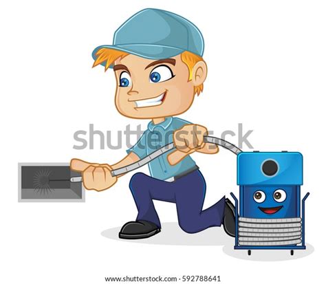 Hvac Technician Cartoon Cleaning Air Duct Stock Vector (Royalty Free ...