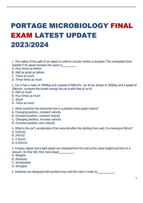 Portage Microbiology Final Exam Latest Updated Biology