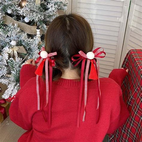 Ribbon Tassel Bowknot Hair Side Clip Lattice New Year Hair Accessories