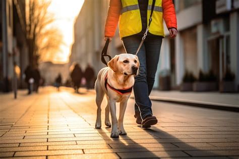 Moment Mouvant Entre Un Chien Guide Et Une Personne Aveugle Photo