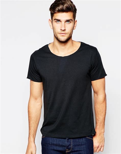 SELECTED Scoop Neck T-shirt With Raw Edge in Black for Men - Lyst