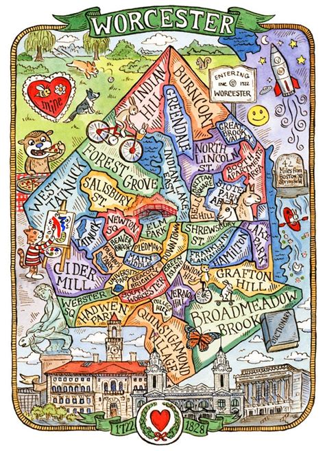 Worcester Massachusetts Neighborhood Map Art Print 16 X Etsy