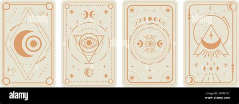 Tarot Cards Set On White Background Crescent Stars And Magical Eyes