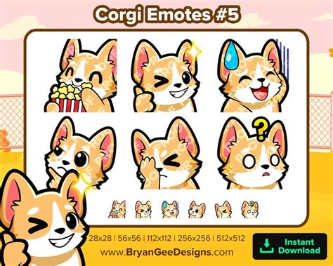 Corgi Twitch Emotes Popcorn Wink Nervous Think Facepalm Confused For