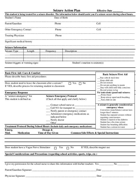 Fillable Online Seizure Action Plan Epilepsy Foundation Fill Out