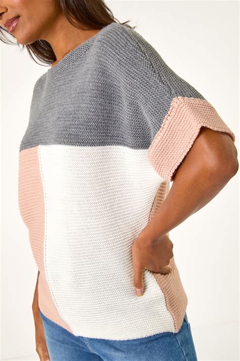 Light Pink Colour Block Knitted Jumper Roman Uk