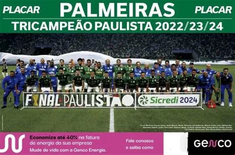 Pôster Placar Palmeiras Campeão Paulista 2024 MercadoLivre