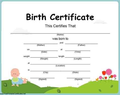 Printable Birth Certificate Form