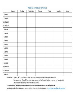 31 Printable Weekly Activity Schedule Forms and Templates - Fillable ...