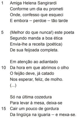 Quest O Feijoada Minha Moda De Vin Cius De Moraes De Acordo O