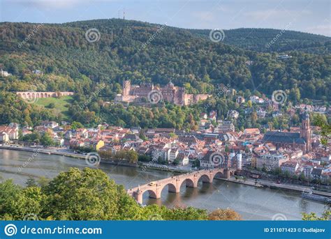 Panorama Of Heidelberg Behind Neckar River Germany Stock Image Image