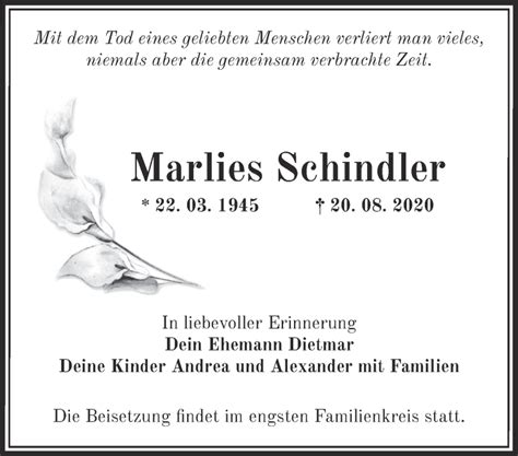 Traueranzeigen Von Marlies Schindler M Rkische Onlinezeitung Trauerportal