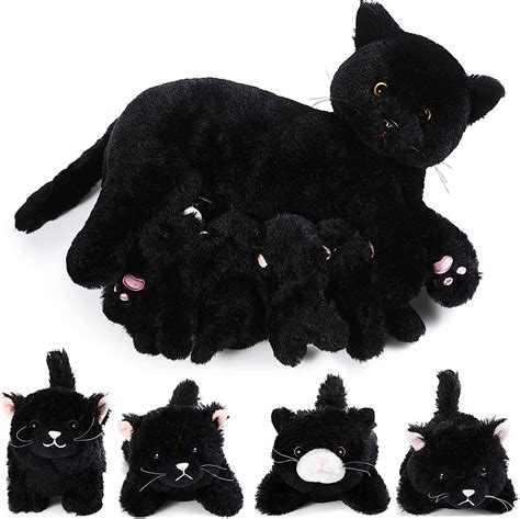 Skylety Nurturing Cat Stuffed Animal With Plush Kittens