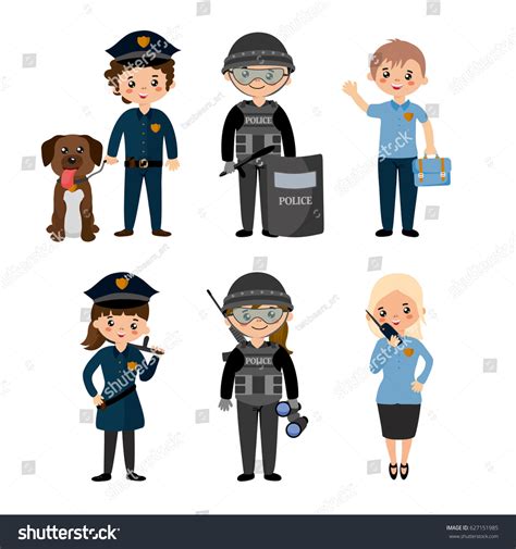 Police People Set Different Law Enforcement เวกเตอร์สต็อก ปลอดค่า