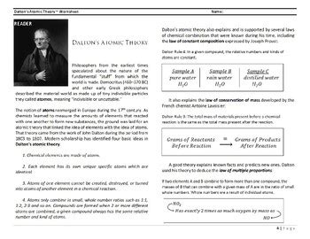 Dalton's Atomic Theory ~ Worksheet by ChemPro | Teachers Pay Teachers