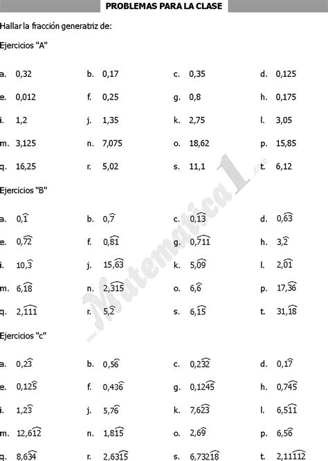 Fraccion Generatriz Ejercicios Resueltos De Primaria O B Sico