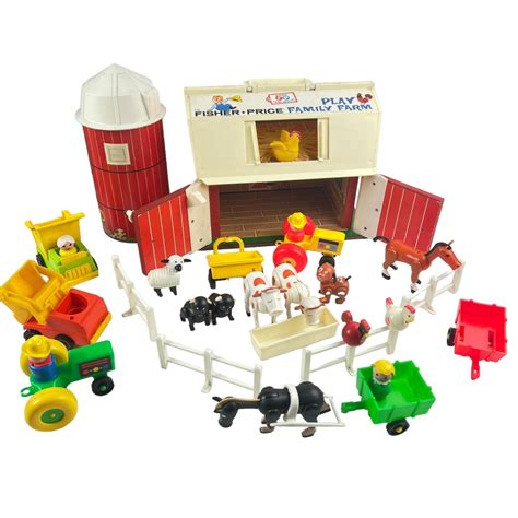 Vintage Fisher Price Play Family Farm 915 Little People Barn Silo Playset Toy Animals Tractor ...