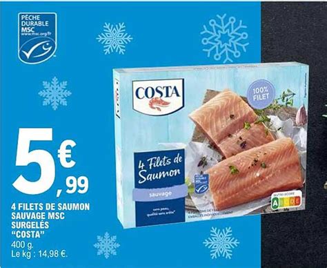 Promo 4 Filets De Saumon Sauvage Msc Surgelés costa chez E Leclerc