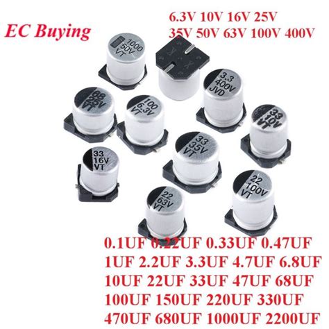 10pc SMD Aluminum Electrolytic Capacitor 6 3V 10V 16V 25V 35V 50V 63V