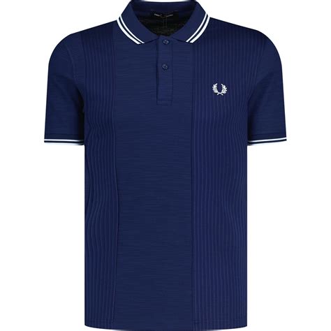 Fred Perry Textured Seersucker Panel Polo In French Navy