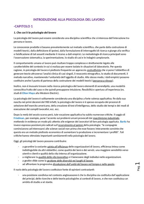 Riassunto Completo Introduzione Alla Psicologia Del Lavoro Di