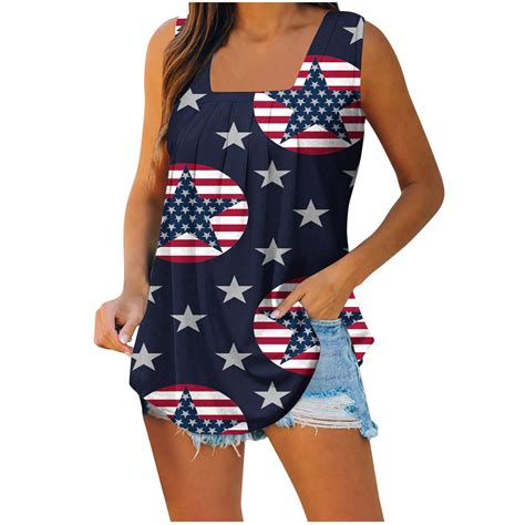 Hvyesh Womens Th Of July Tank Tops Usa Flag Print Crewneck Tunic Shirt