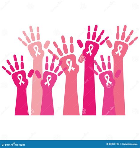 Hands Human With Ribbon Pink Breast Cancer Stock Vector Illustration