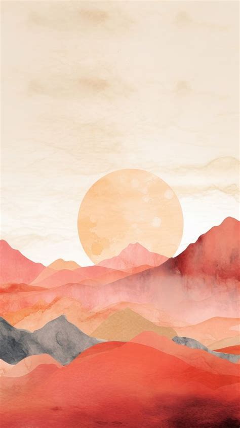 Sunset watercolor wallpaper landscape mountain | Free Photo ...