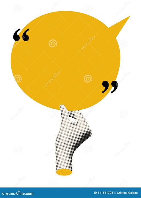 Halftone Hand Holding Speech Bubble Collage Vector Illustration Stock