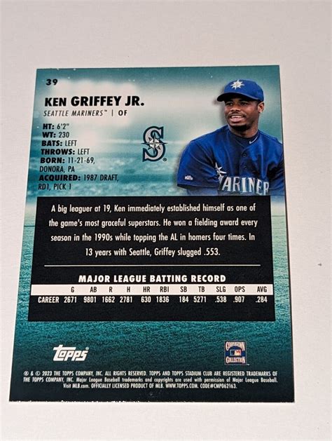 2023 Topps Stadium Club Black Foil 39 Ken Griffey Jr For Sale Online