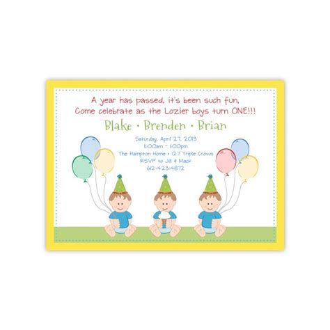 Sweet Babies Boy Triplets Birthday Invitation