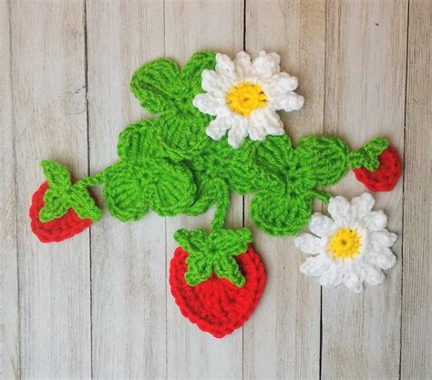 Strawberry Bouquet Applique Pdf Crochet Pattern Crochet Etsy