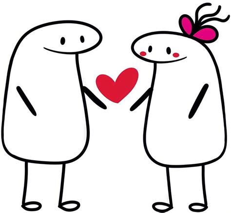 Two Cartoon Characters Holding Hands With A Heart