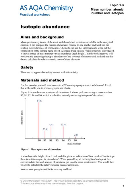 Isotopes And Mass Spectrometry Worksheet Answers | TUTORE.ORG - Master of Documents