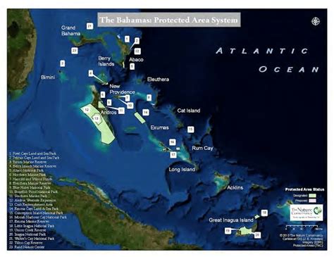 Map Showing Location Of Designated Protected Areas In The Bahamas