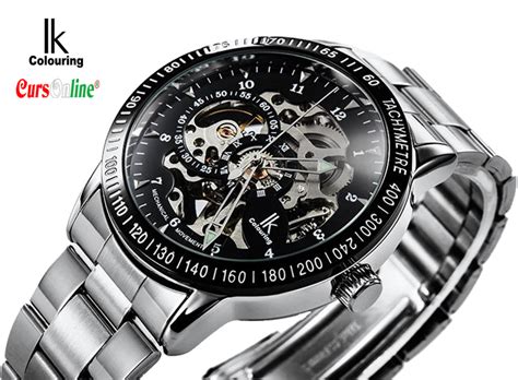 IK Colouring Mechanical Watch Black Dial Skeleton Movement CoL