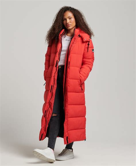 Womens Ripstop Longline Puffer Jacket In High Risk Red Superdry Uk