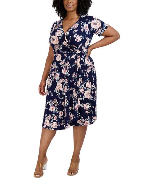 Robbie Bee Plus Size Floral Print Faux Wrap Dress Macys